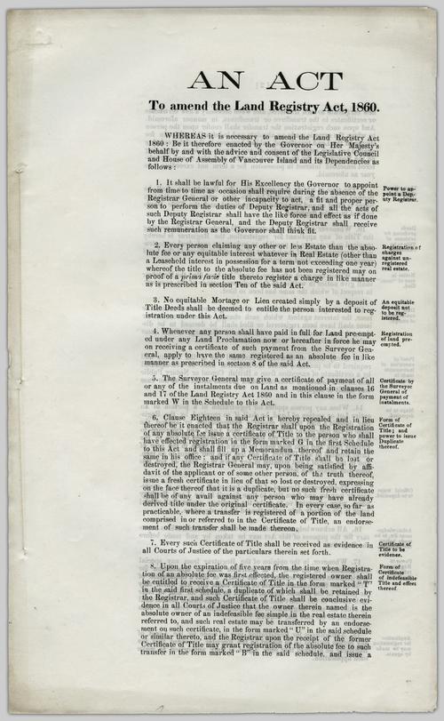 An Act To Amend The Land Registry Act 1860 Whereas It Is Necessary To Amend The Land Registry Act 1860 Be It Enacted By The Governor On Her Majesty S Behalf By And