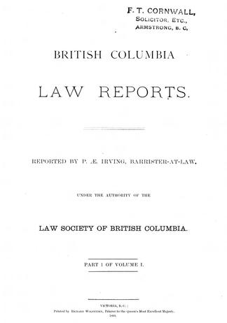 British Columbia Law Reports Ubc Library Open Collections